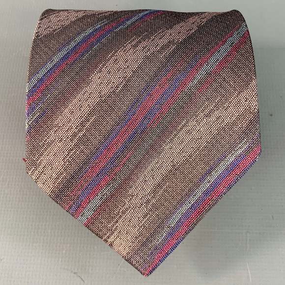 FENDI One  Purple Taupe Diagonal Stripe Silk Tie - Picture 1 of 6